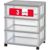 imageIRIS USA Plastic Drawer Storage Organizer Rolling Cart with Wheels Casters 3Drawers for Art Craft Supplies Bathroom Dorm Bedroom Laundry Room Wide BlackGray