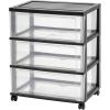 imageIRIS USA Plastic Drawer Storage Organizer Rolling Cart with Wheels Casters 3Drawers for Art Craft Supplies Bathroom Dorm Bedroom Laundry Room Wide BlackBlack