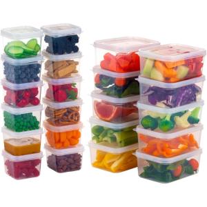 imageIRIS USA 44 PC Plastic Food Storage Containers With Lids  22 Meal Prep Containers Combo Set Leftovers Office Lunch Snack Fruit Microwave Dishwasher Freezer Safe BPA Free ClearRedClearClear