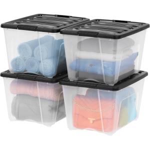 imageIRIS USA 54 Qt Stackable Plastic Storage Bins with Lids 4 Pack  BPAFree Made in USA  SeeThrough Organizing Solution Latches Durable Nestable Containers Secure Pull Handle  ClearBlack