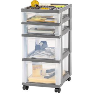 imageIRIS USA Craft Plastic Organizers and Storage Rolling Storage Cart for Classroom Supplies Storage Organizer for Art Supplies Drawer Top Organizer for Small Parts 4 Drawers GrayClear