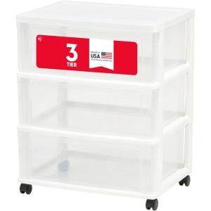 imageIRIS USA Plastic Drawer Storage Organizer Rolling Cart with Wheels Casters 3Drawers for Art Craft Supplies Bathroom Dorm Bedroom Laundry Room Wide BlackWhite