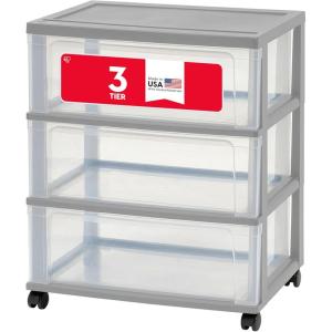 imageIRIS USA Plastic Drawer Storage Organizer Rolling Cart with Wheels Casters 3Drawers for Art Craft Supplies Bathroom Dorm Bedroom Laundry Room Wide BlackGray