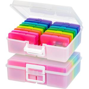 imageIRIS USA WeatherPro Photo Storage Case with 7 Inner 4 x 6 Picture Cases 2Pack Weathertight Organization Container for Pictures Scrapbooking Stationery Journaling Ephemera Art Supplies ClearPearlMultiColor