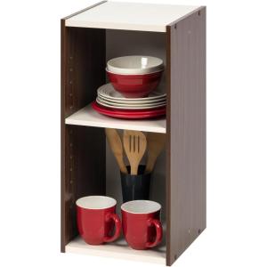 imageIRIS USA 3Tier Cubby Storage Bookshelf with Adjustable Shelves 10 Width Stackable Easy Assembly Space Saving Shelving Unit Decor Bookcase WhiteBrown