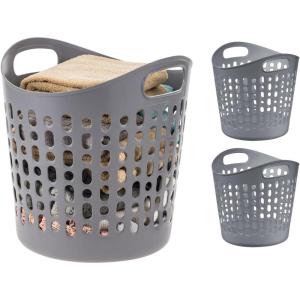 imageIRIS USA Plastic Laundry Basket 27L  3 Pack Flexible Clothes Hamper with Ventilation Holes Laundry Room Bedroom Bathroom Apartment Dorm Blankets Pillows Trinkets Organization WhiteGray
