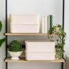 imageIRIS USA 15 Qt Plastic Basket Storage Bins with Lids Medium 4Pack Stackable Lidded Storage Organizer Bins for Kitchen Bathroom and Bedroom Off WhiteOff White