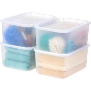 imageIRIS USA 15 Qt Plastic Basket Storage Bins with Lids Medium 4Pack Stackable Lidded Storage Organizer Bins for Kitchen Bathroom and Bedroom Off WhitePearl