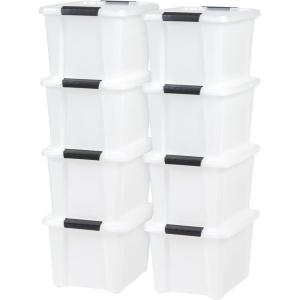 imageIRIS USA 21 Qt Stackable Plastic Storage Bins with Lids 8 Pack  BPAFree Made in USA  Discreet Organizing Solution Latches Durable Nestable Containers Secure Pull Handle  Pearl