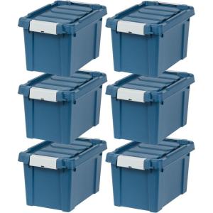 imageIRIS USA 4 Pack TrailBox 8 Gallon Lockable Storage Trunk Box Truck Bed Bin HeavyDuty Containers Camping Gear Adventure Chest  Dark GrayGrayNavy