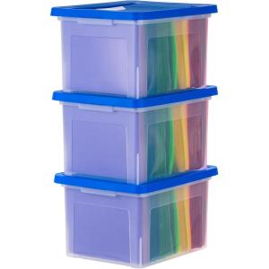 imageIRIS USA File Box Plastic File Organizer Box With Lids LetterLegal File Important Document Box Portable Storage Filing Bin Stackable Nestable ClearBlue 35 Qt 3 PackClearBlue  3 Pack