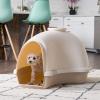 imageIRIS USA Igloo Dog House WhiteBeige Small and Medium Dogs and Cats IndoorOutdoor