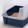 imageIRIS USA Open Top Cat Litter Tray with Scatter Shield Sturdy Easy to Clean Open Air Kitty Litter Pan with Tall Spray and Scatter Shield Navy