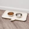 imageIRIS USA Waterproof Dog Food Mat Sturdy Plastic 20x13 Inner Tray Area Extra High Lip for SpillProof NonSlip Rubber Feet Easy Clean for Cat Dog Food Bowls amp Water FountainsWOOF Ivory30L x 20W