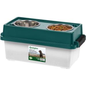 imageIRIS Remington 13 Lb 12 Qt Medium Elevated Feeder with Airtight Pet Food Storage Container Dry Food Bin with Removable Stainless Steel Bowls At Home Camping Roadtrip Pet Food Container GreenPearlGreen