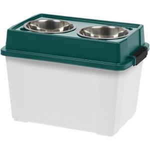 imageIRIS Remington 47Lb  45QT Large Elevated Feeder with WeatherPro Airtight Pet Food Storage Container Dry Food Bin with Removable Stainless Steel Bowls Large Dog At Home Camping Roadtrip  Green