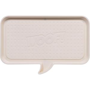 imageIRIS USA Waterproof Dog Food Mat Sturdy Plastic 20x13 Inner Tray Area Extra High Lip for SpillProof NonSlip Rubber Feet Easy Clean for Cat Dog Food Bowls amp Water FountainsWOOF Ivory30L x 20W