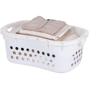 image:imageIRIS USA Plastic Laundry Basket 15 Bushel 50L Large Clothes Hamper with Ventilation Holes BuiltIn Handles amp Hip Hold Laundry Organizer for Bedroom Bathroom Dorm WhiteWhite
