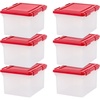 image:imageIRIS USA WeatherPro Light and Garland Holiday Decor Home Organizer with Light Reel Inserts Holiday Storage for Lights Garlands Decorations and Decorations with Seal Latching Lid 6 Pack ClearRed