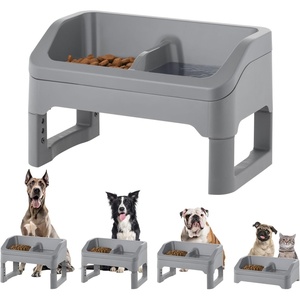 image:imageIRIS USA Elevated Dog Bowls Adjustable Stand Raised Feeding Station with Removable Double Food and Water Bowls Easy Clean Design Indoor Pet Feeding System for Small to Large Dogs GrayDog Feeding Station