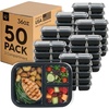 image:imageIRIS USA Meal Prep Containers 36oz  50 Pack 100Piece 2Compartment Reusable Food Storage Containers with Lids Plastic Kitchen Food Prep To Go Lunch Box Microwave Freezer Dishwasher Safe Black36 Oz  3 comp