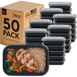 image:imageIRIS USA Meal Prep Containers 36oz  50 Pack 100Piece 2Compartment Reusable Food Storage Containers with Lids Plastic Kitchen Food Prep To Go Lunch Box Microwave Freezer Dishwasher Safe Black34 Oz  1 comp