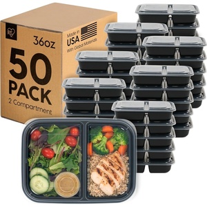 image:imageIRIS USA Meal Prep Containers 36oz  50 Pack 100Piece 2Compartment Reusable Food Storage Containers with Lids Plastic Kitchen Food Prep To Go Lunch Box Microwave Freezer Dishwasher Safe Black36 Oz  2 comp
