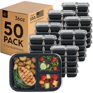 image:imageIRIS USA Meal Prep Containers 36oz  50 Pack 100Piece 2Compartment Reusable Food Storage Containers with Lids Plastic Kitchen Food Prep To Go Lunch Box Microwave Freezer Dishwasher Safe Black36 Oz  3 comp