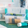 image:imageIRIS USA 2 Qt Craft Storage Bins with Lids 6Pack Made in USA Clip Box Small Plastic Sensory Bin Tote Organizer Containers for Art Supplies Paper amp Office Stackable  ClearBlackClearSeafoam Blue