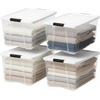 image:imageIRIS USA 72 Qt Stackable Plastic Storage Bins with Lids 4 Pack  BPAFree Made in USA  SeeThrough Organizing Solution Latches Durable Nestable Containers Secure Pull Handle  ClearWhite8 Pack