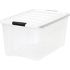 image:imageIRIS USA 72 Qt Stackable Plastic Storage Bins with Lids 4 Pack  BPAFree Made in USA  SeeThrough Organizing Solution Latches Durable Nestable Containers Secure Pull Handle  ClearWhite4 Pack