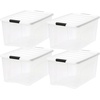 image:imageIRIS USA 72 Qt Stackable Plastic Storage Bins with Lids 4 Pack  BPAFree Made in USA  SeeThrough Organizing Solution Latches Durable Nestable Containers Secure Pull Handle  ClearWhite8 Pack