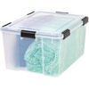 image:imageIRIS USA 8 Pack WeatherPro 628 Quart Stackable Storage Tote Bins Plastic Gasket Box with Tight Latching Lids and Seal ClearBlack4 Pack