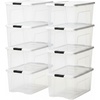 image:imageIRIS USA 72 Qt Stackable Plastic Storage Bins with Lids 4 Pack  BPAFree Made in USA  SeeThrough Organizing Solution Latches Durable Nestable Containers Secure Pull Handle  ClearWhite8 Pack