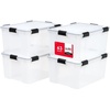 image:imageIRIS USA 8 Pack WeatherPro 628 Quart Stackable Storage Tote Bins Plastic Gasket Box with Tight Latching Lids and Seal ClearBlack4 Pack