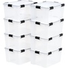 image:imageIRIS USA 8 Pack WeatherPro 628 Quart Stackable Storage Tote Bins Plastic Gasket Box with Tight Latching Lids and Seal ClearBlack8 Pack