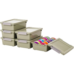 image:imageIRIS USA 2 Qt Craft Storage Bins with Lids 6Pack Made in USA Clip Box Small Plastic Sensory Bin Tote Organizer Containers for Art Supplies Paper amp Office Stackable  ClearBlackSage Green