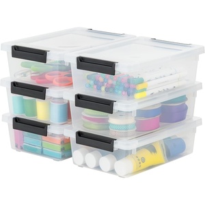 image:imageIRIS USA 2 Qt Craft Storage Bins with Lids 6Pack Made in USA Clip Box Small Plastic Sensory Bin Tote Organizer Containers for Art Supplies Paper amp Office Stackable  ClearBlackClearBlack