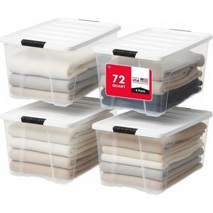 image:imageIRIS USA 72 Qt Stackable Plastic Storage Bins with Lids 4 Pack  BPAFree Made in USA  SeeThrough Organizing Solution Latches Durable Nestable Containers Secure Pull Handle  ClearWhite4 Pack