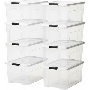 image:imageIRIS USA 72 Qt Stackable Plastic Storage Bins with Lids 4 Pack  BPAFree Made in USA  SeeThrough Organizing Solution Latches Durable Nestable Containers Secure Pull Handle  ClearWhite8 Pack