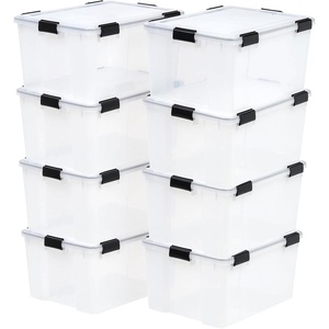 image:imageIRIS USA 8 Pack WeatherPro 628 Quart Stackable Storage Tote Bins Plastic Gasket Box with Tight Latching Lids and Seal ClearBlack8 Pack