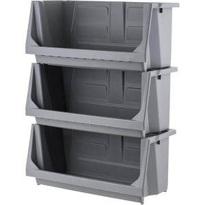 image:imageIRIS USA Open Front Storage Bins Jumbo Heavy Duty Garage Storage Stackable Storage Bins Tools Hardware Hose Household Product Sporting Goods Interlocked Secure Stacking 3 Pack Dark GrayJumbo  3 Pack