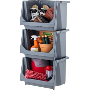 image:imageIRIS USA Open Front Storage Bins Jumbo Heavy Duty Garage Storage Stackable Storage Bins Tools Hardware Hose Household Product Sporting Goods Interlocked Secure Stacking 3 Pack Dark GrayLarge  3 Pack