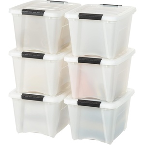 image:imageIRIS USA 18 Quart Clear Storage Organizer with Removable Dividers  Removable dividers organize tools pantry goods and household supplies Stackable design saves space19 Qt